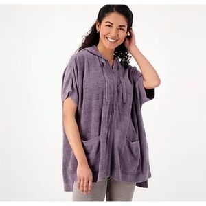 Barefoot Dreams CozyChic Ultra lite zip up hoodie short sleeves Size L/XL NWT